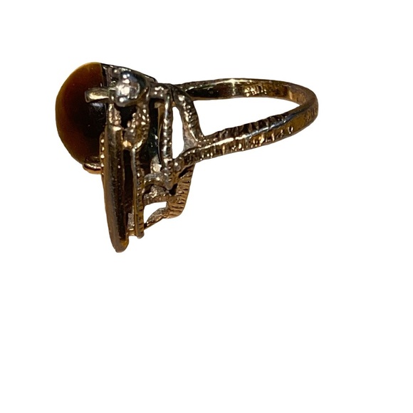 Unique Sterling Silver Statement Ring Vintage Tiger Eye Gold overlay Sz. 6.25 - Picture 8 of 10